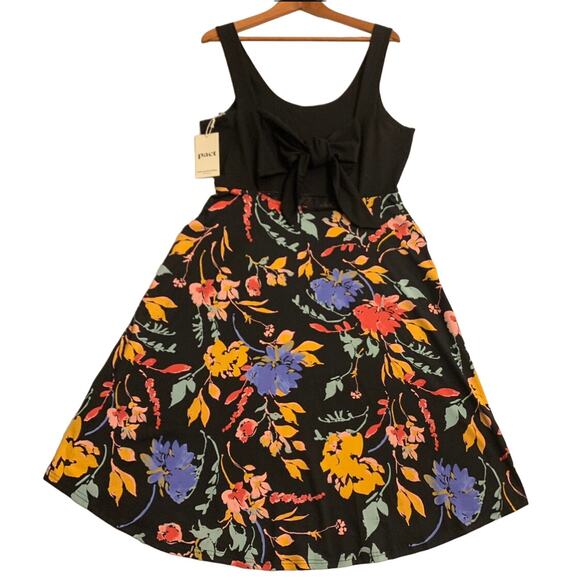 Pact Womens Organic Cotton Fit & Flare Tie-Back Dress Dark Floral Sundress Large - Picture 10 of 12